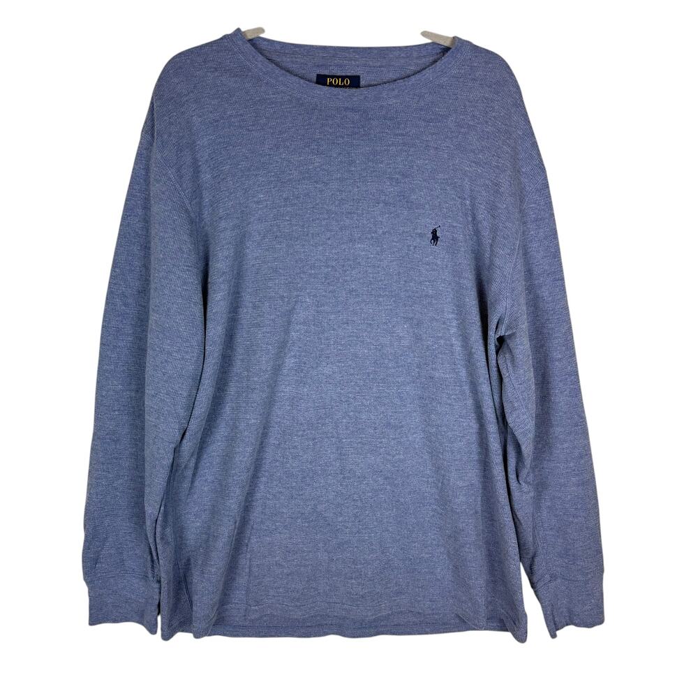 Polo Ralph Lauren Shirt Men 2XL Blue Pony Cotton Round Neck Long Sleeve Pullover